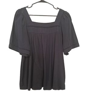 Elie Tahari Blue Eyelet Derail Puff Short Sleeve Flowy Modal Cotton Top M